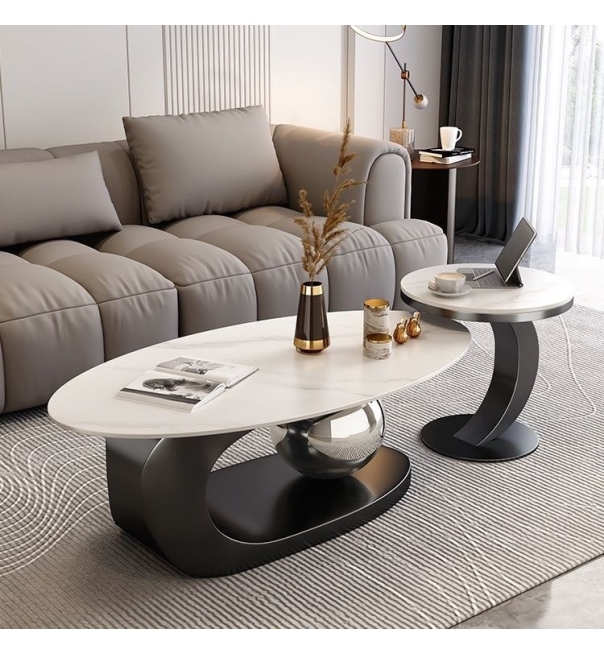 Bàn trà bầu dục đá cẩm thạch