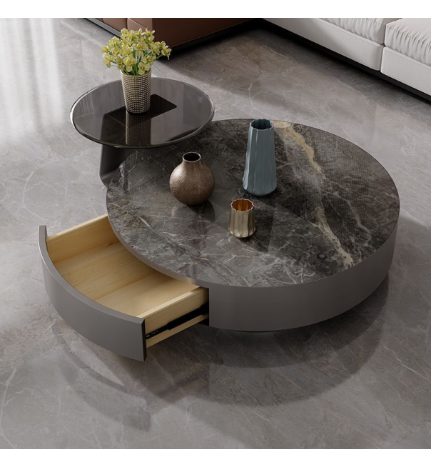 Bộ bàn trà inox tròn đá phiến