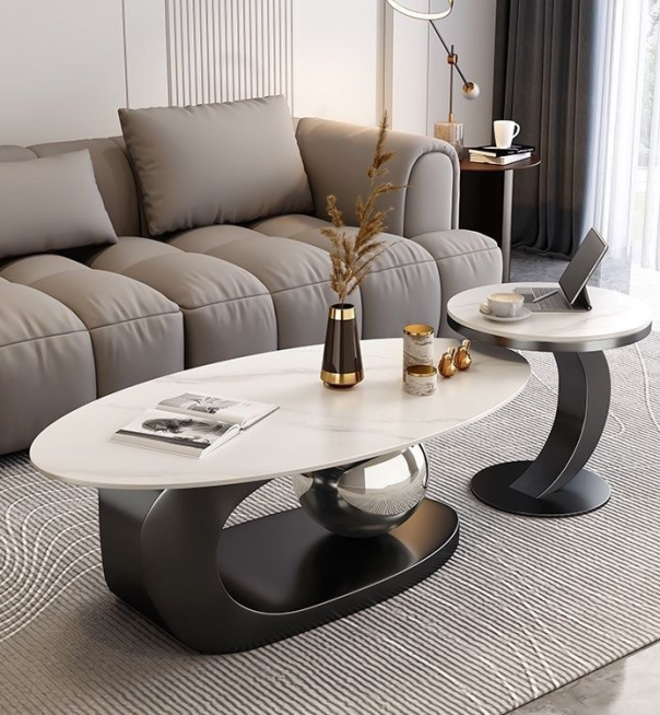 Bàn trà bầu dục đá cẩm thạch