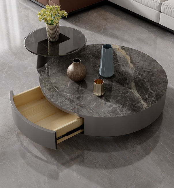 Bộ bàn trà inox tròn đá phiến